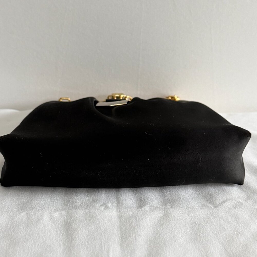 Vintage Black Satin Gold Chevron Formal Shoulder Bag 50s 60s - Picture 12 of 16